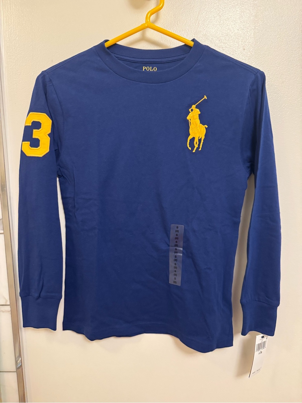 NWT: Boys Size S (8) Polo Ralph Lauren Big Pony/3 long sleeve cotton shirt